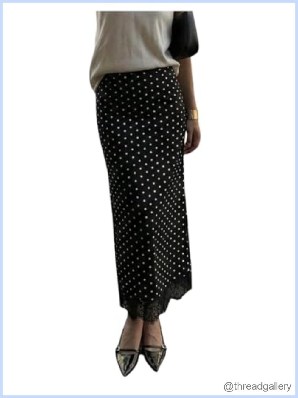 Polka Dots Lace Trim Fishtail Flowy Maxi Skirt High Waist Elegant